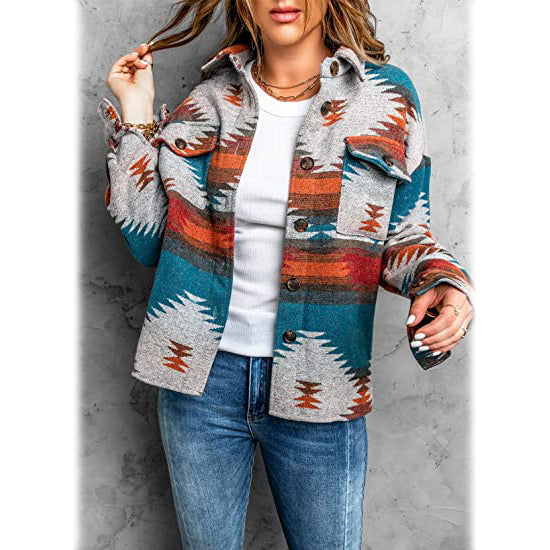 Plaid Long Sleeve Button Down Collar Coat