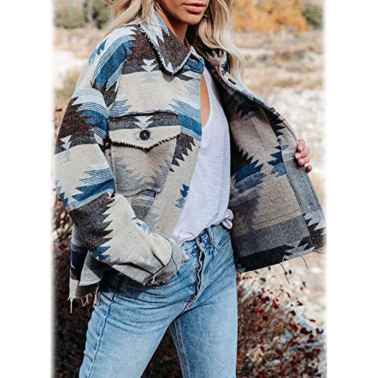 Plaid Long Sleeve Button Down Collar Coat