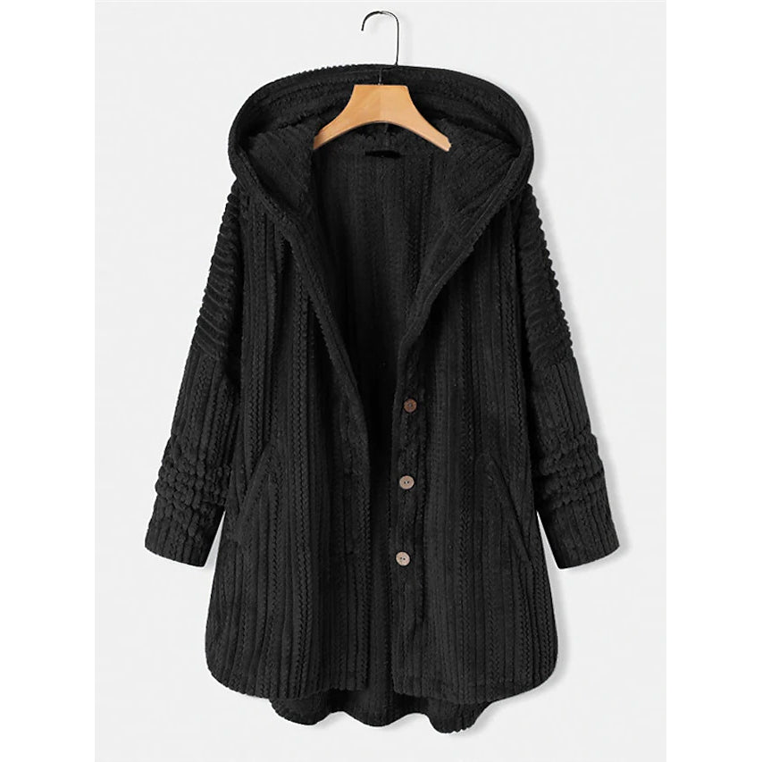 Plus Size Coat Button Pocket
