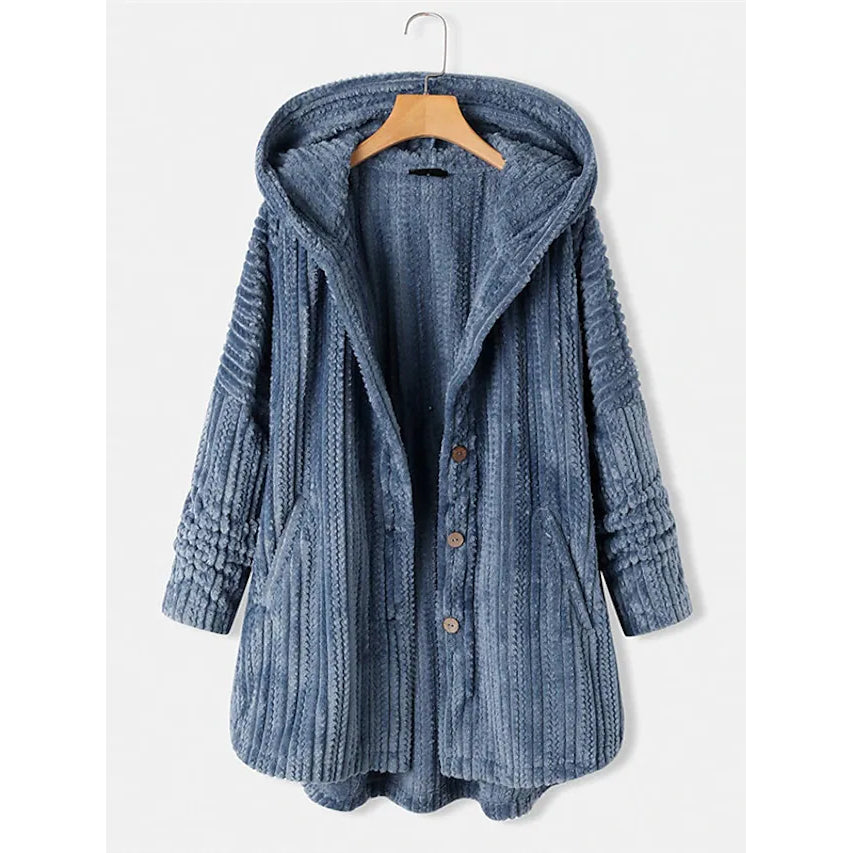 Plus Size Coat Button Pocket