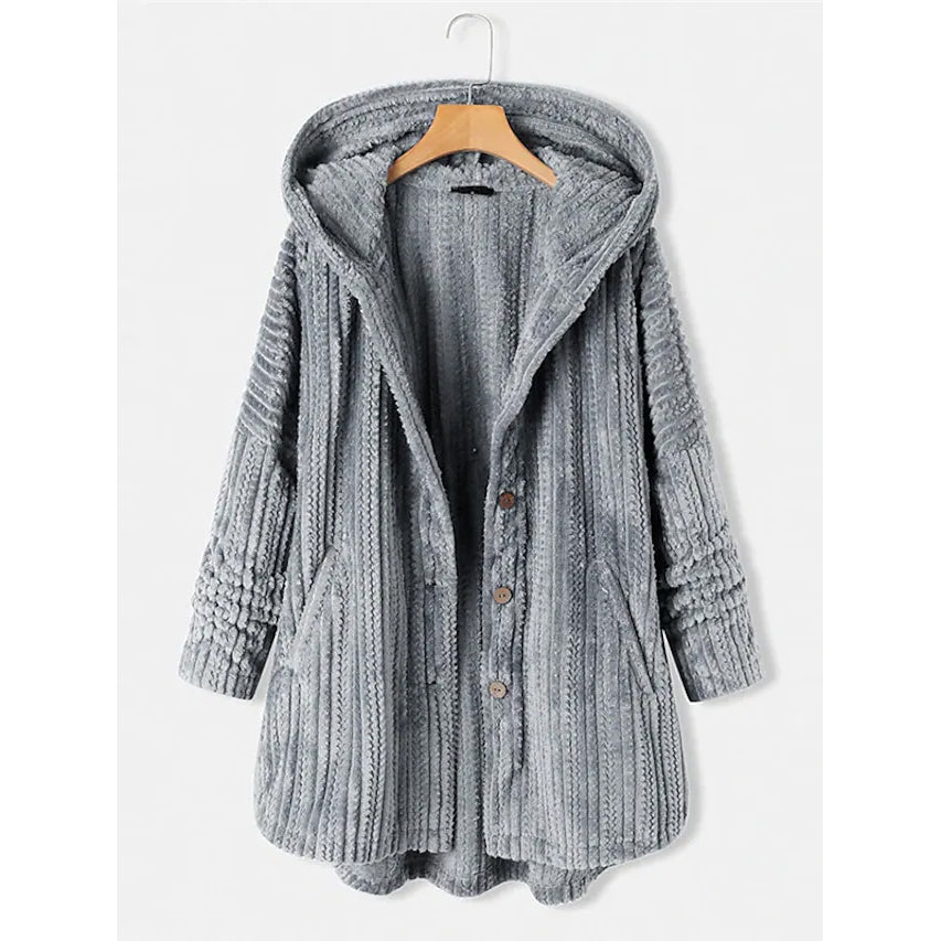 Plus Size Coat Button Pocket