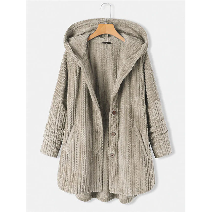 Plus Size Coat Button Pocket