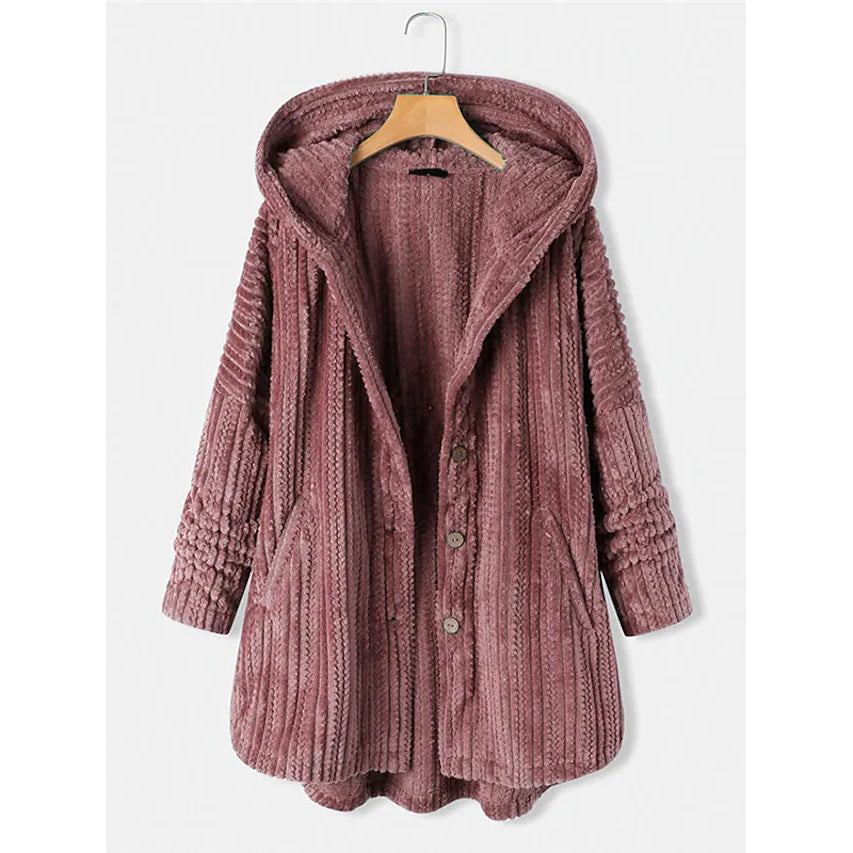 Plus Size Coat Button Pocket
