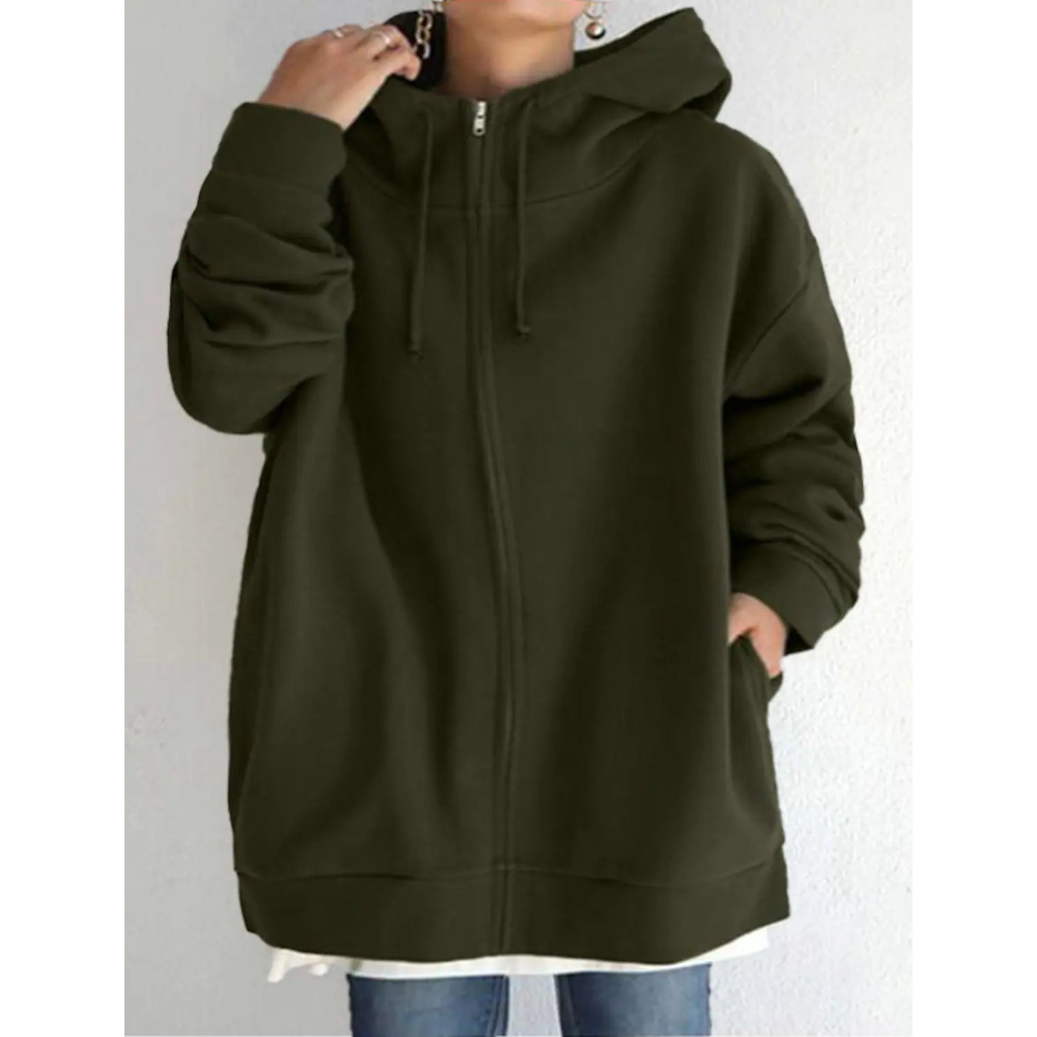 Plus Size Jacket Zipper Pocket Solid Formal Long Sleeve