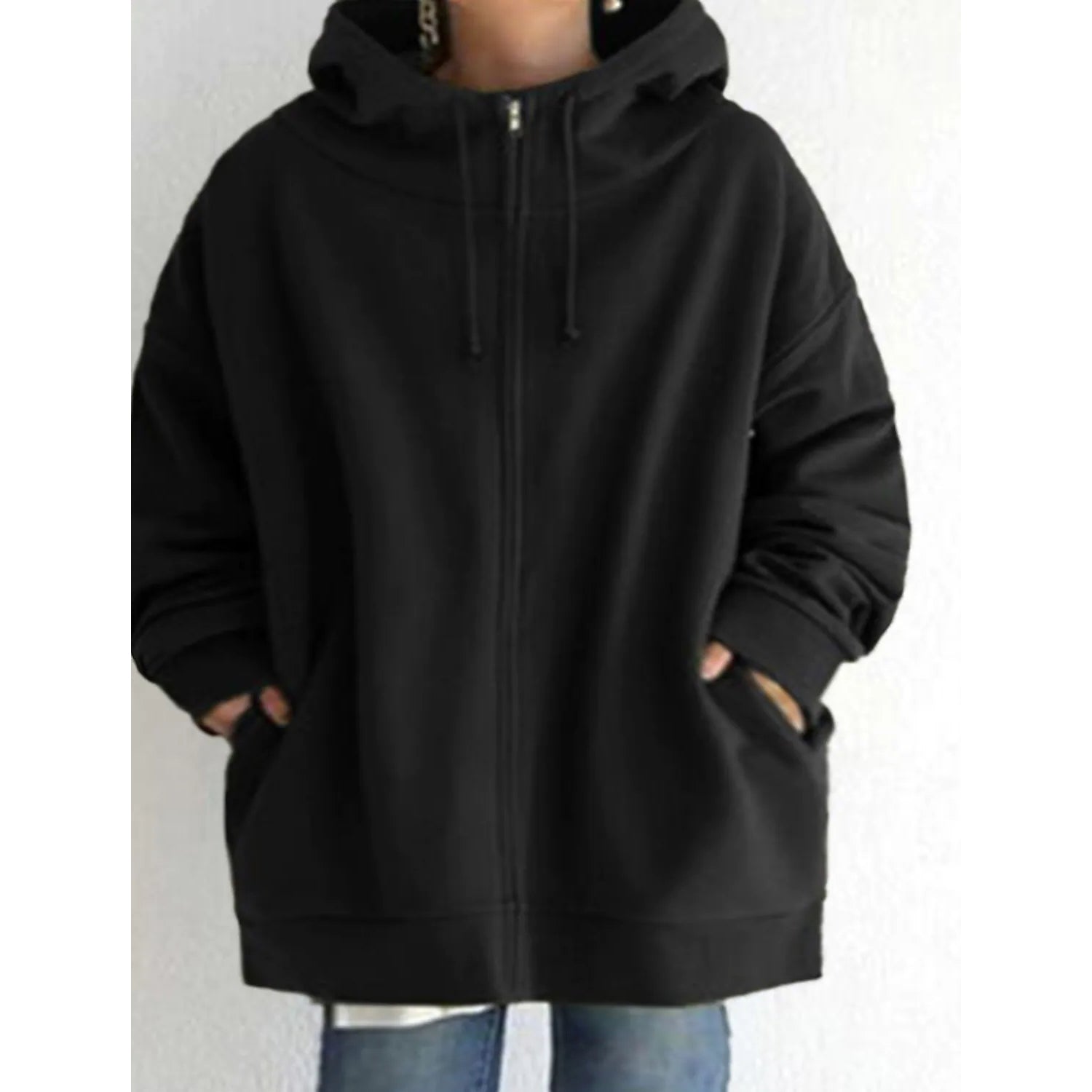 Plus Size Jacket Zipper Pocket Solid Formal Long Sleeve