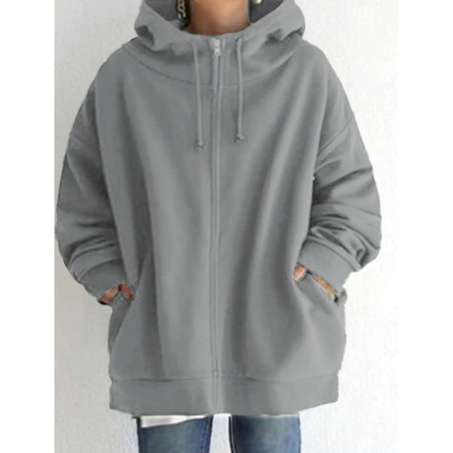Plus Size Jacket Zipper Pocket Solid Formal Long Sleeve