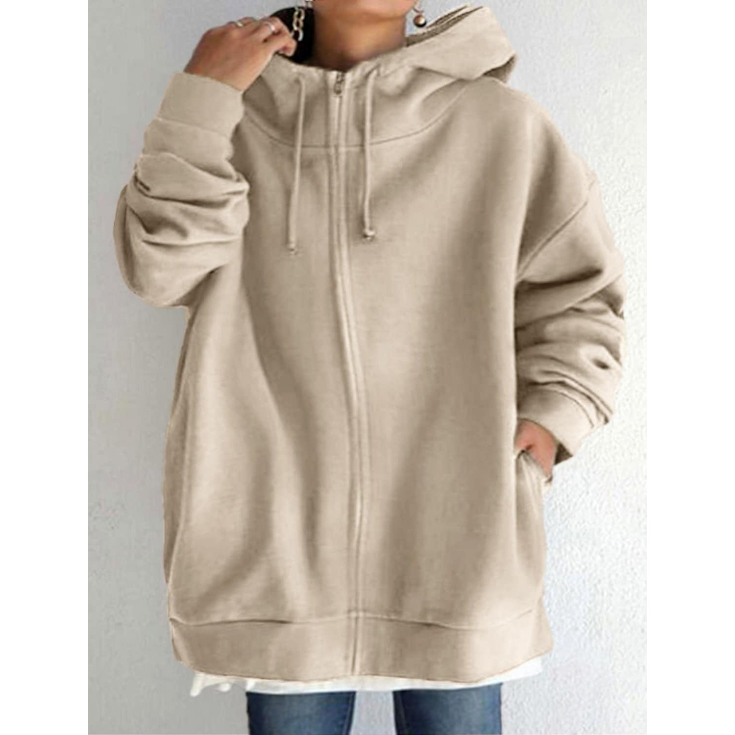 Plus Size Jacket Zipper Pocket Solid Formal Long Sleeve
