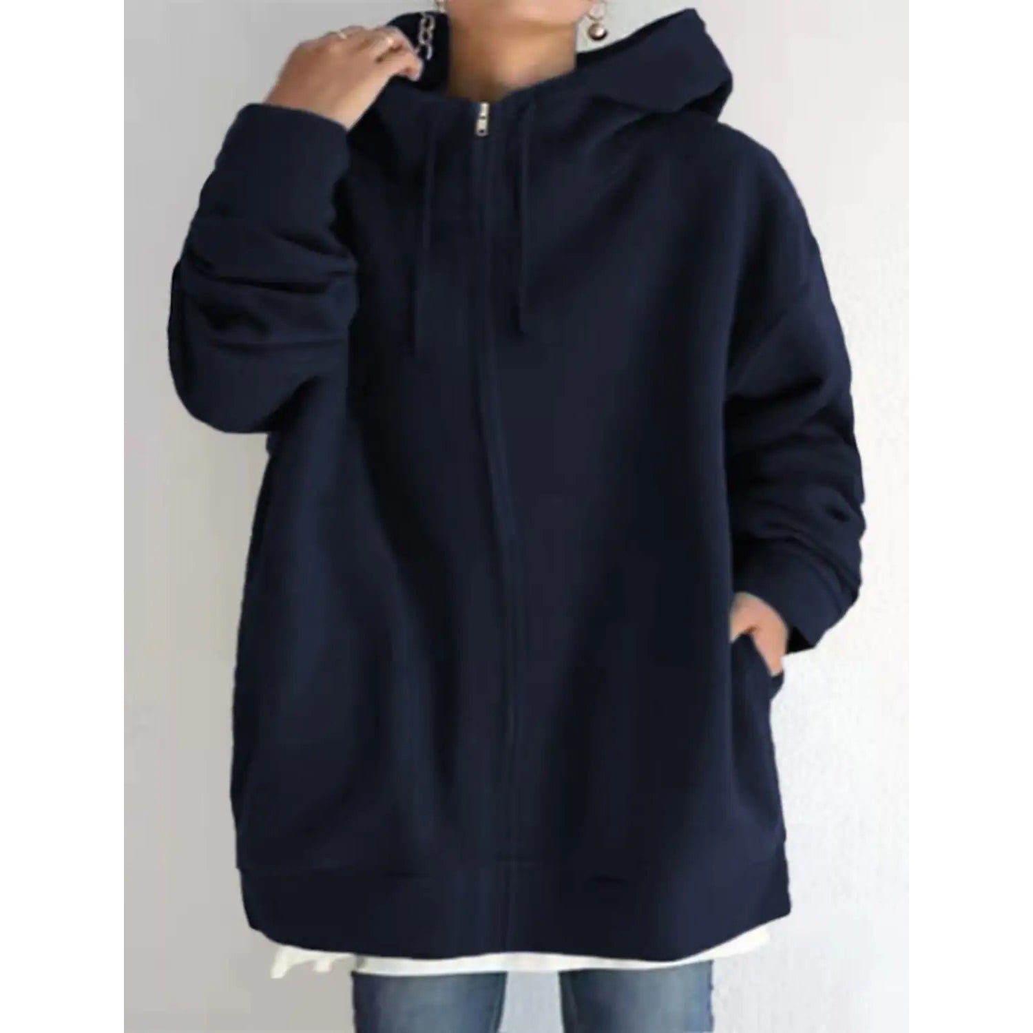 Plus Size Jacket Zipper Pocket Solid Formal Long Sleeve