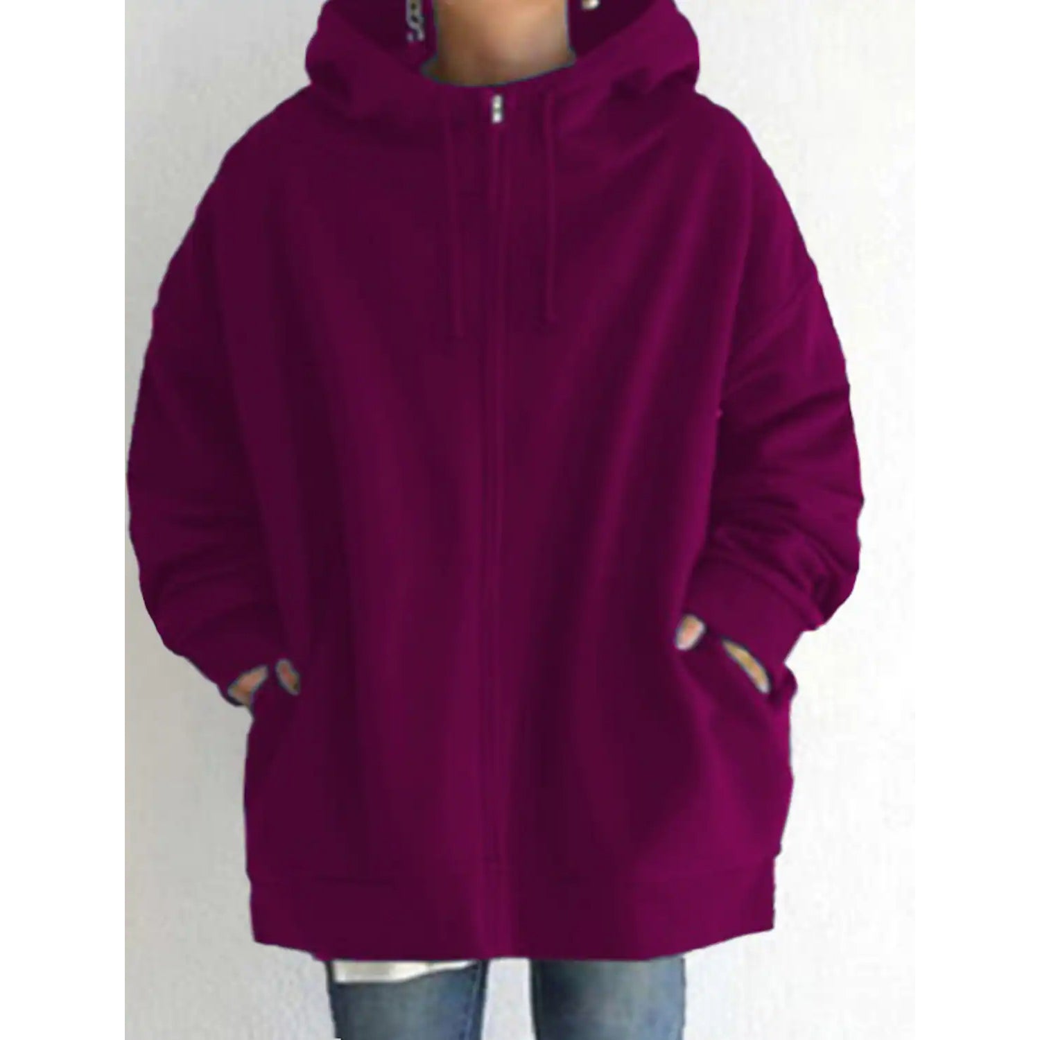 Plus Size Jacket Zipper Pocket Solid Formal Long Sleeve