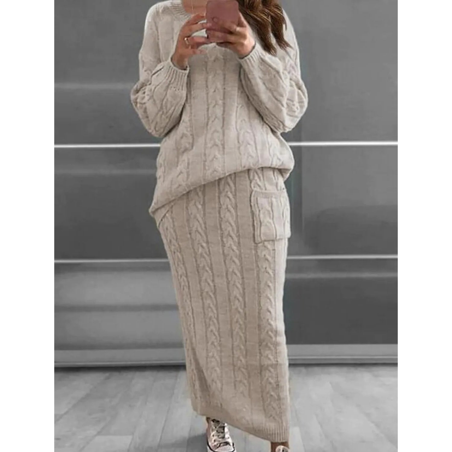 Pocket Knitted Patchwork Solid Casual Long Sleeve Loose Sweater