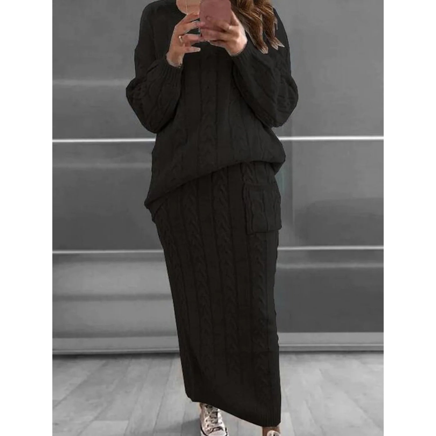 Pocket Knitted Patchwork Solid Casual Long Sleeve Loose Sweater