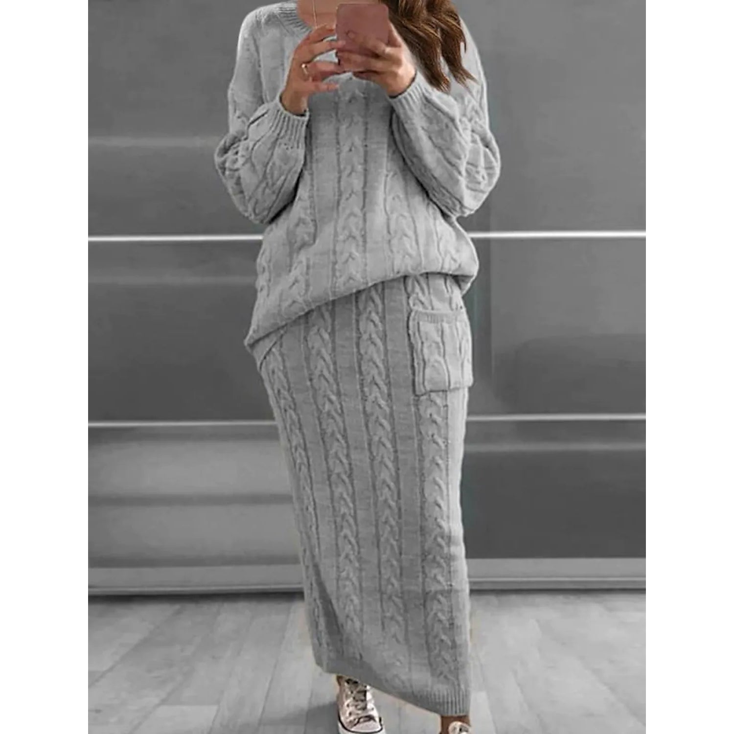 Pocket Knitted Patchwork Solid Casual Long Sleeve Loose Sweater