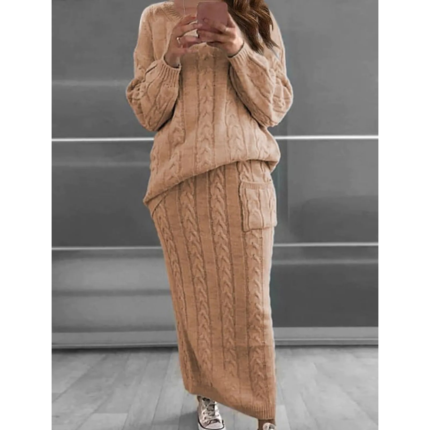 Pocket Knitted Patchwork Solid Casual Long Sleeve Loose Sweater