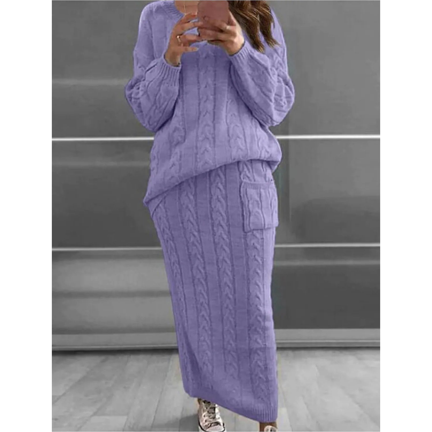 Pocket Knitted Patchwork Solid Casual Long Sleeve Loose Sweater