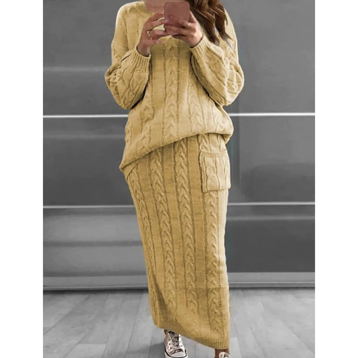 Pocket Knitted Patchwork Solid Casual Long Sleeve Loose Sweater