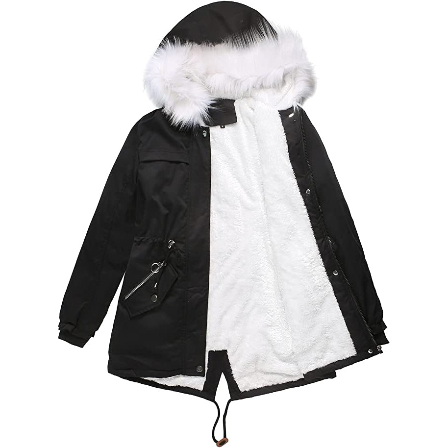 Thick Warm Fleece Lined Winter Coat Jacket Parka with Fluffy Hood