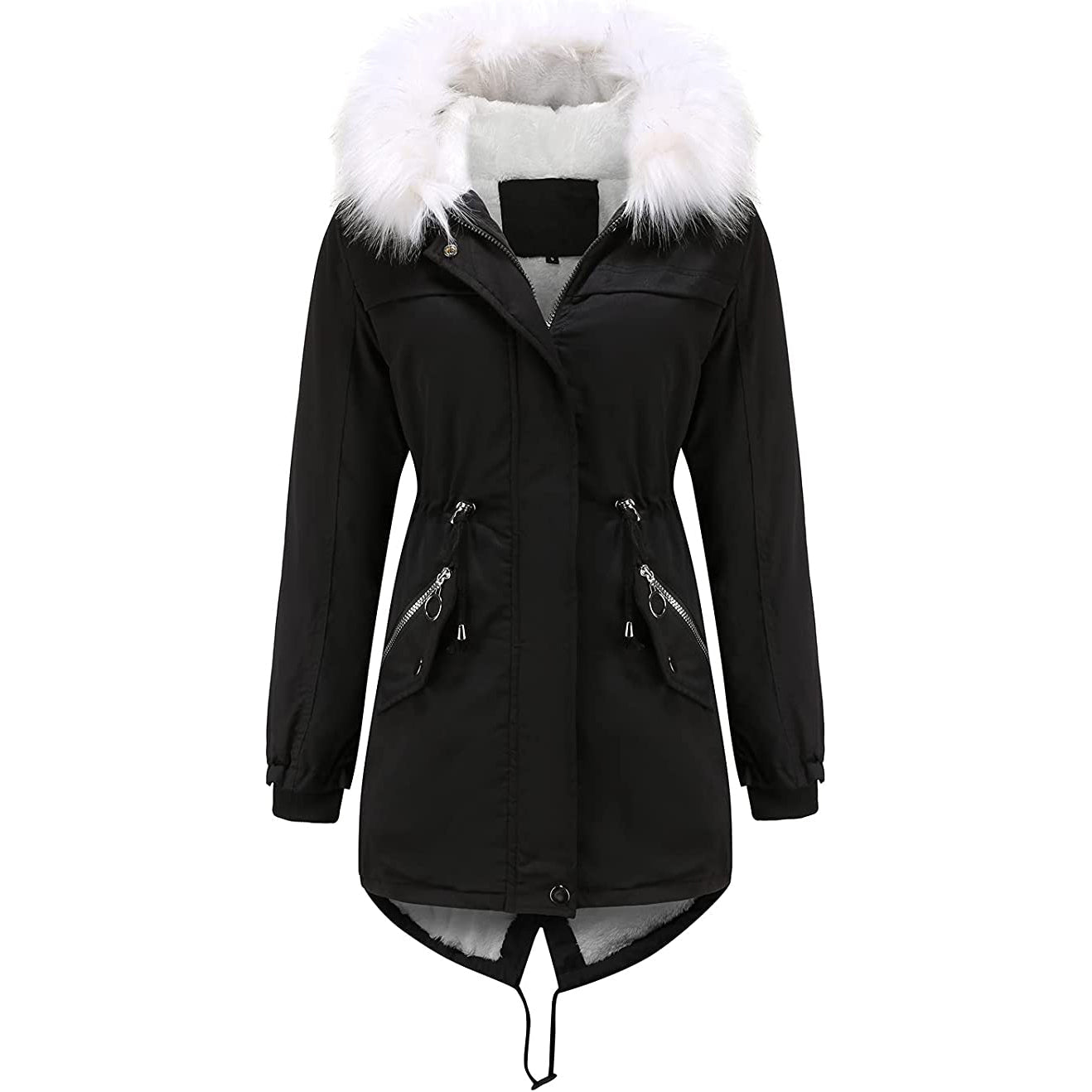 Thick Warm Fleece Lined Winter Coat Jacket Parka with Fluffy Hood
