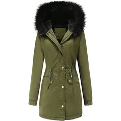 Winter Coat Warm Thick Black Fleece Lined Wide Furry Hood Parka