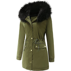 Winter Coat Warm Thick Black Fleece Lined Wide Furry Hood Parka