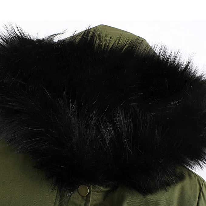Winter Coat Warm Thick Black Fleece Lined Wide Furry Hood Parka