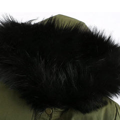 Winter Coat Warm Thick Black Fleece Lined Wide Furry Hood Parka