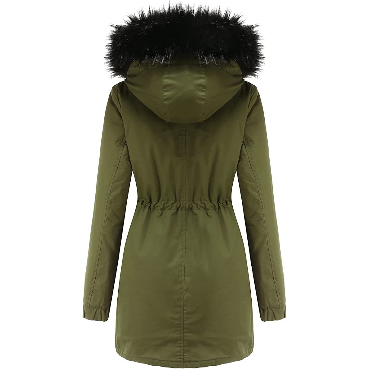 Winter Coat Warm Thick Black Fleece Lined Wide Furry Hood Parka
