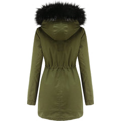 Winter Coat Warm Thick Black Fleece Lined Wide Furry Hood Parka