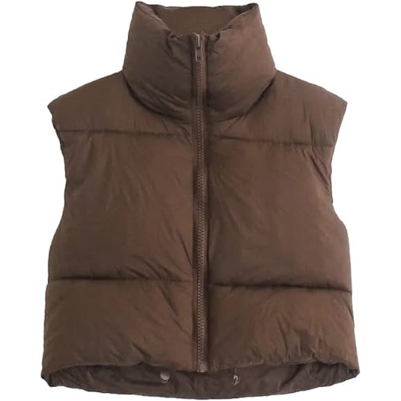 Winter Crop Vest Lightweight Sleeveless Warm Outerwear Puffer Vest Padded Gilet