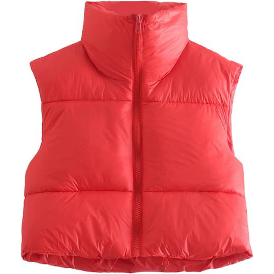 Winter Crop Vest Lightweight Sleeveless Warm Outerwear Puffer Vest Padded Gilet