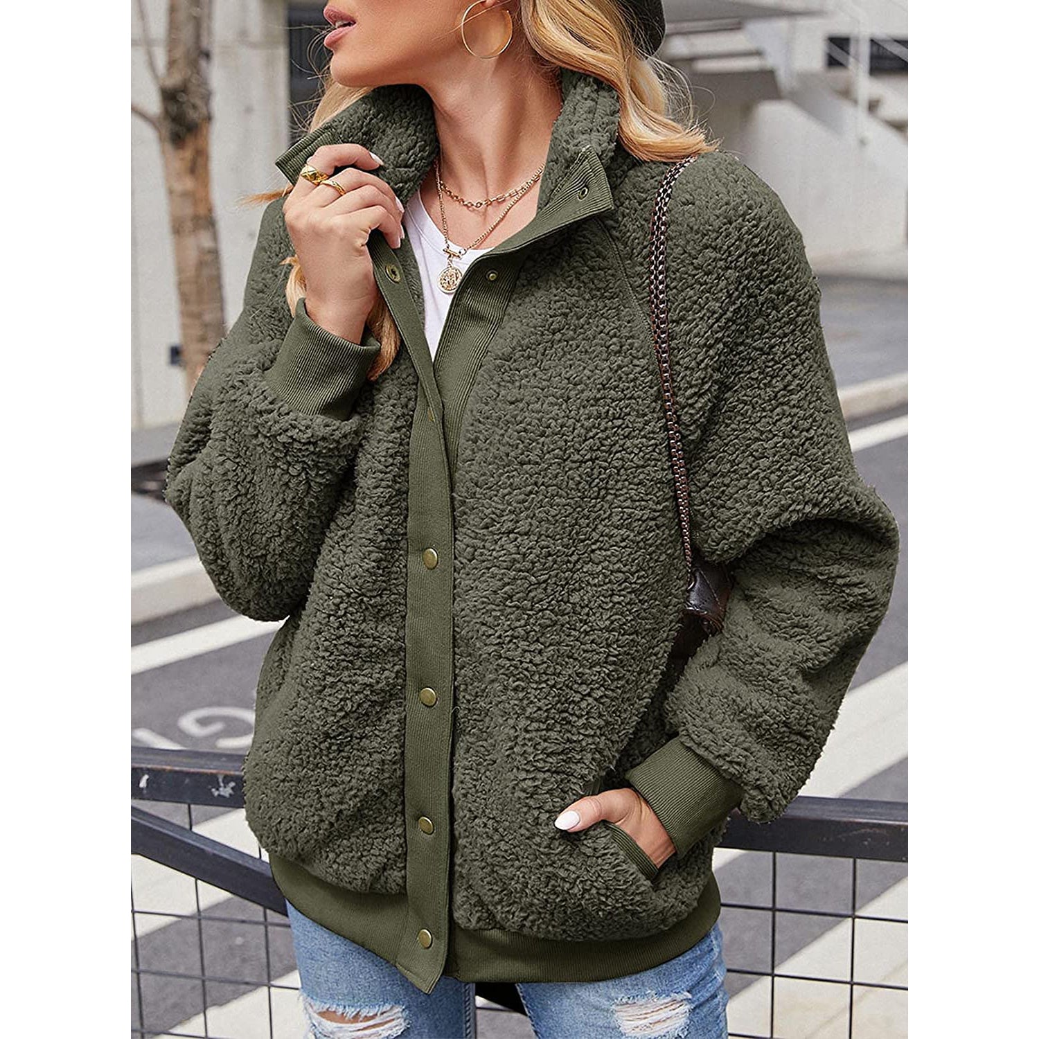 Winter Sherpa Fleece Button Jacket Coat