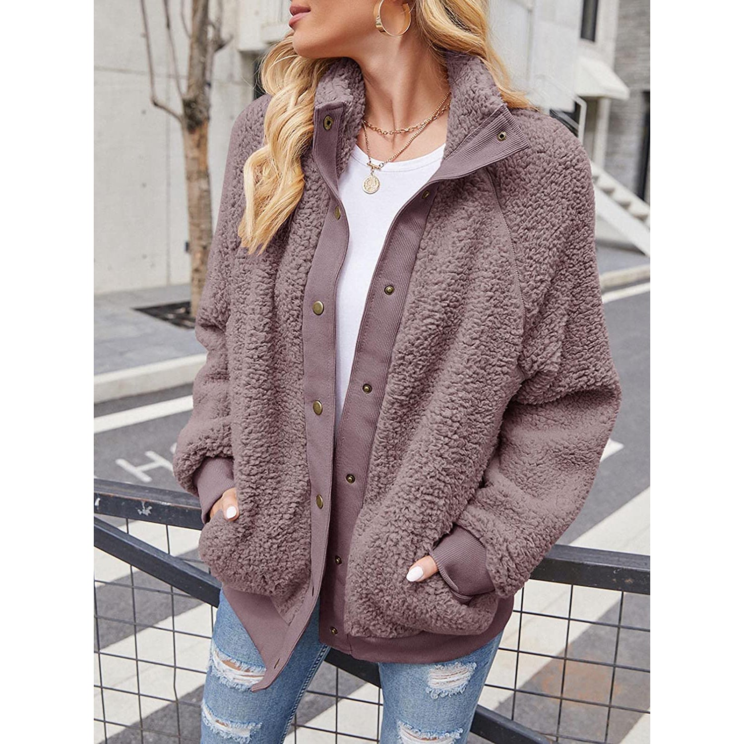 Winter Sherpa Fleece Button Jacket Coat