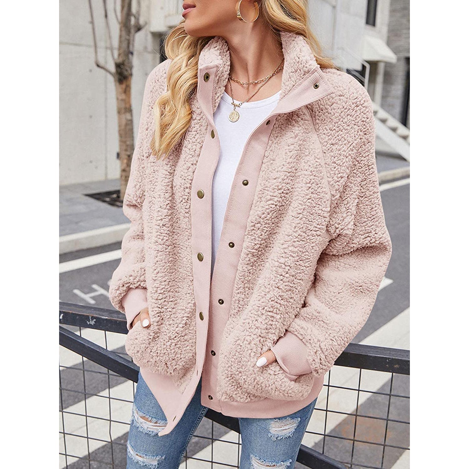 Winter Sherpa Fleece Button Jacket Coat