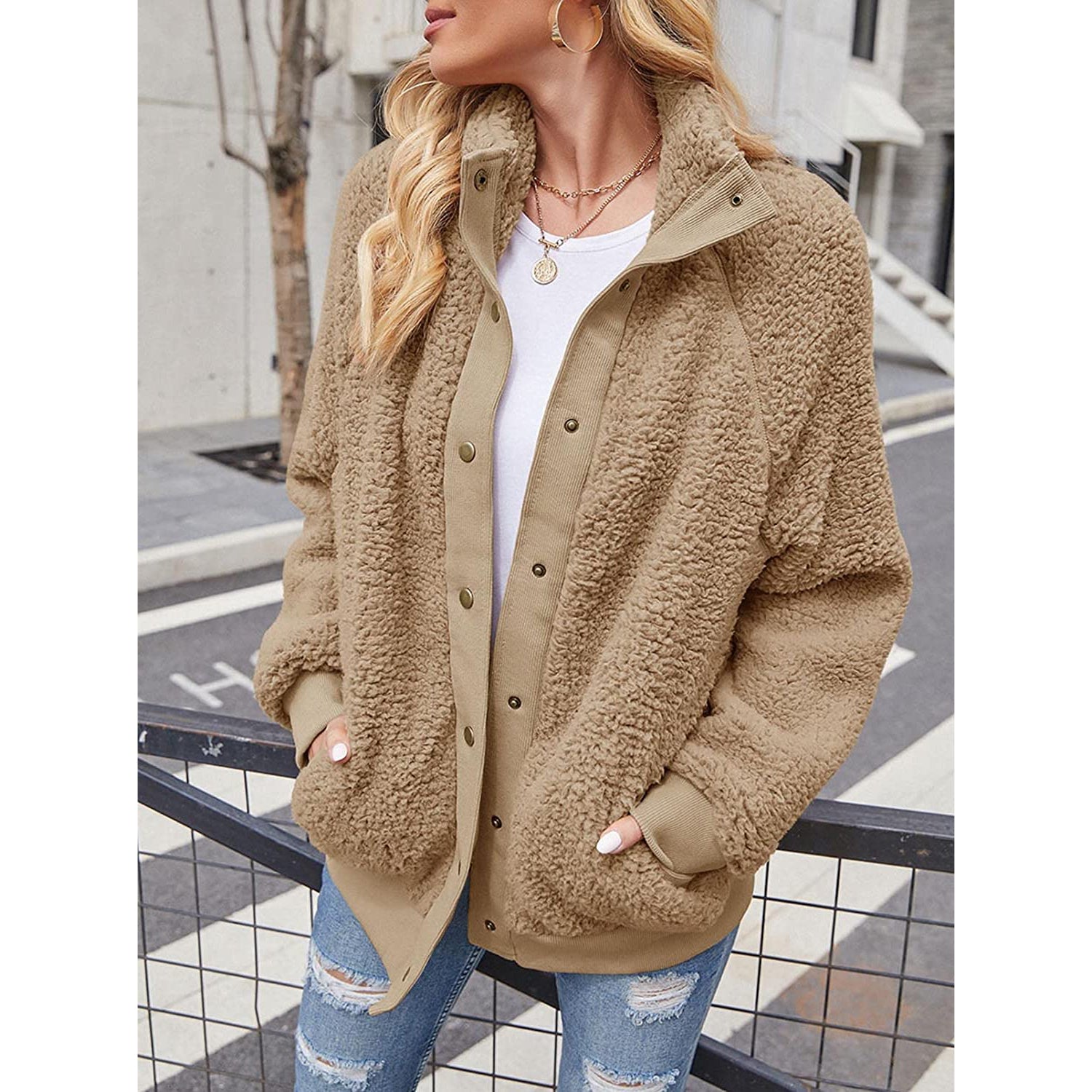 Winter Sherpa Fleece Button Jacket Coat