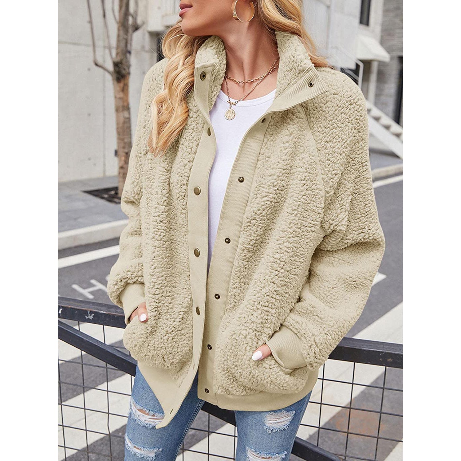 Winter Sherpa Fleece Button Jacket Coat