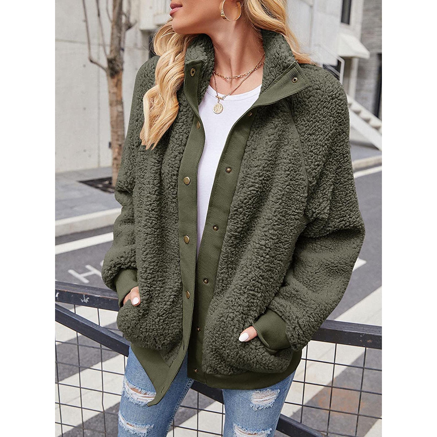 Winter Sherpa Fleece Button Jacket Coat