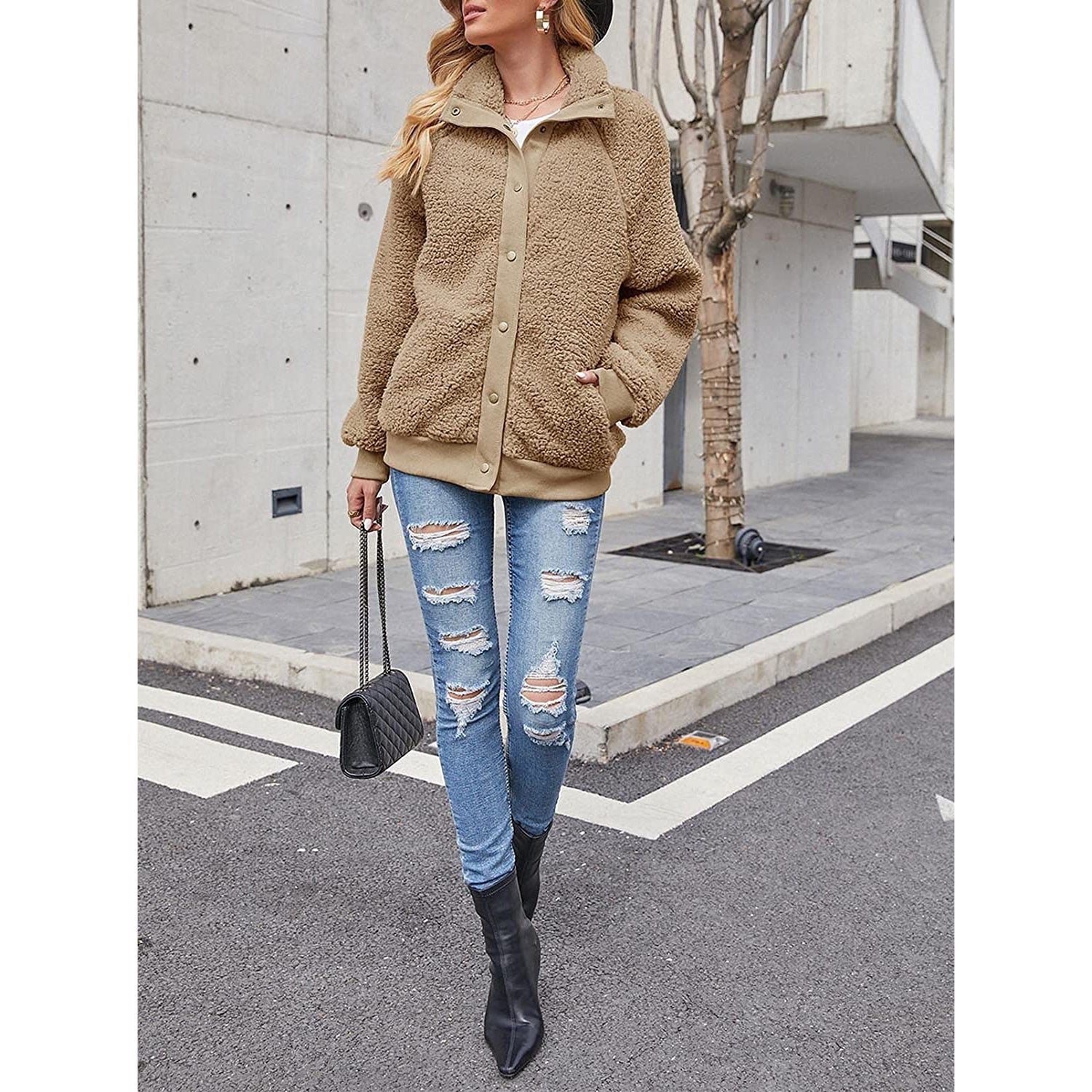 Winter Sherpa Fleece Button Jacket Coat