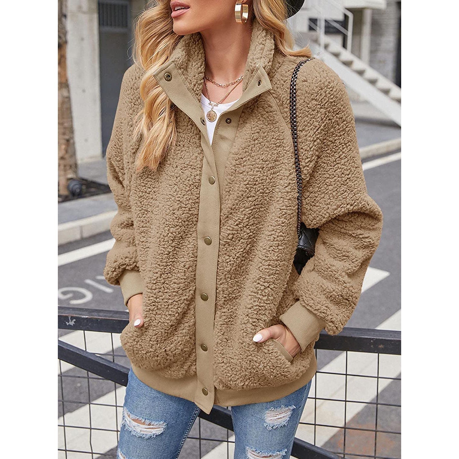 Winter Sherpa Fleece Button Jacket Coat