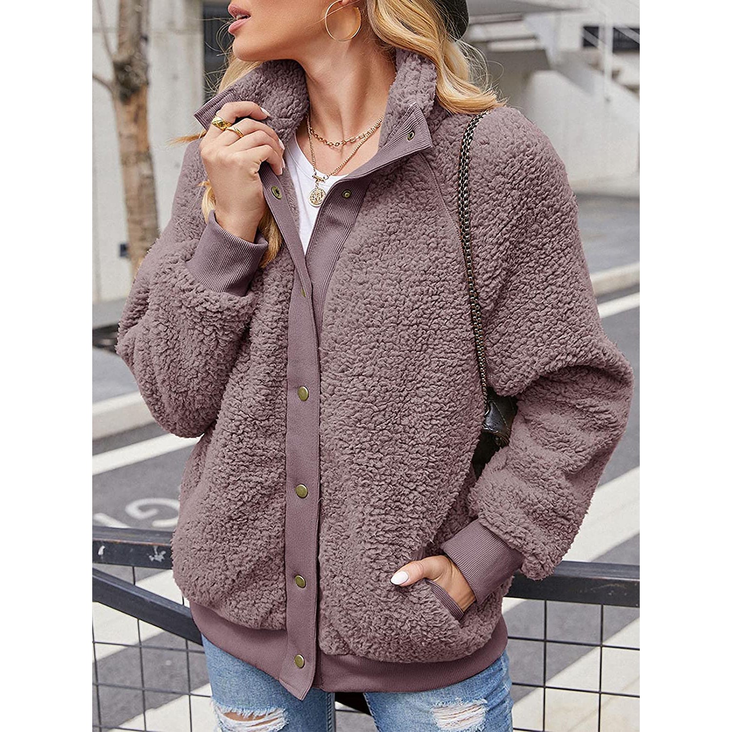 Winter Sherpa Fleece Button Jacket Coat