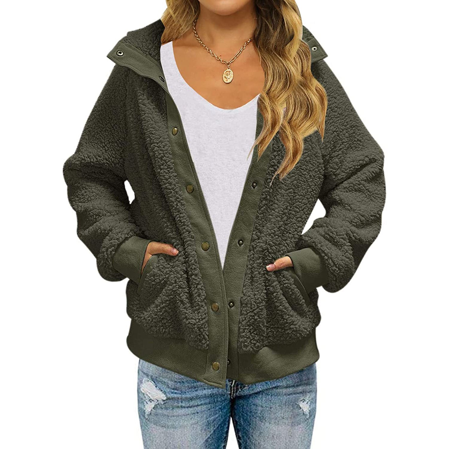 Winter Sherpa Fleece Button Jacket Coat