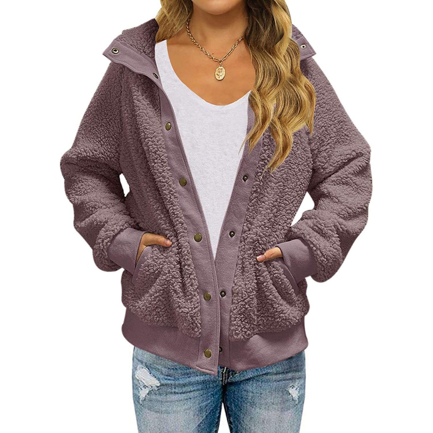 Winter Sherpa Fleece Button Jacket Coat