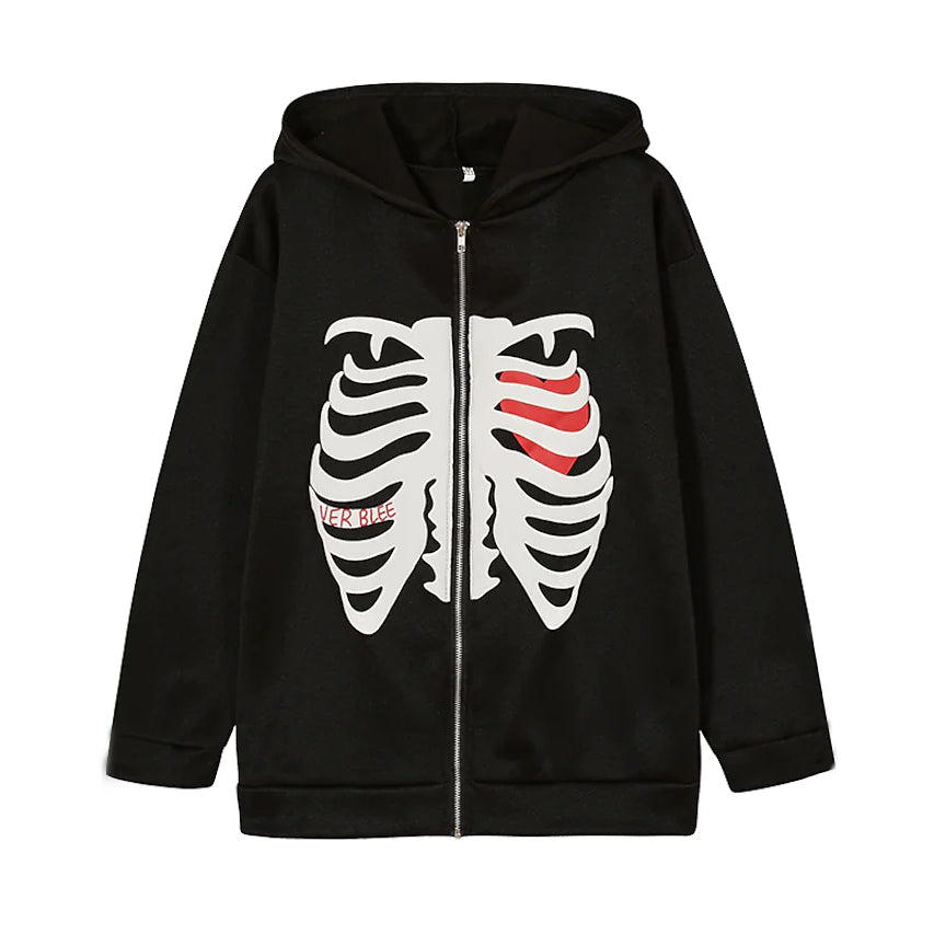 Zip Up Skeleton Letter Hoodie Sweatshirt