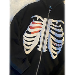 Zip Up Skeleton Letter Hoodie Sweatshirt