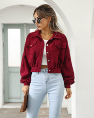 Corduroy Jacket Lantern Sleeve Single Breasted Short Jacket
