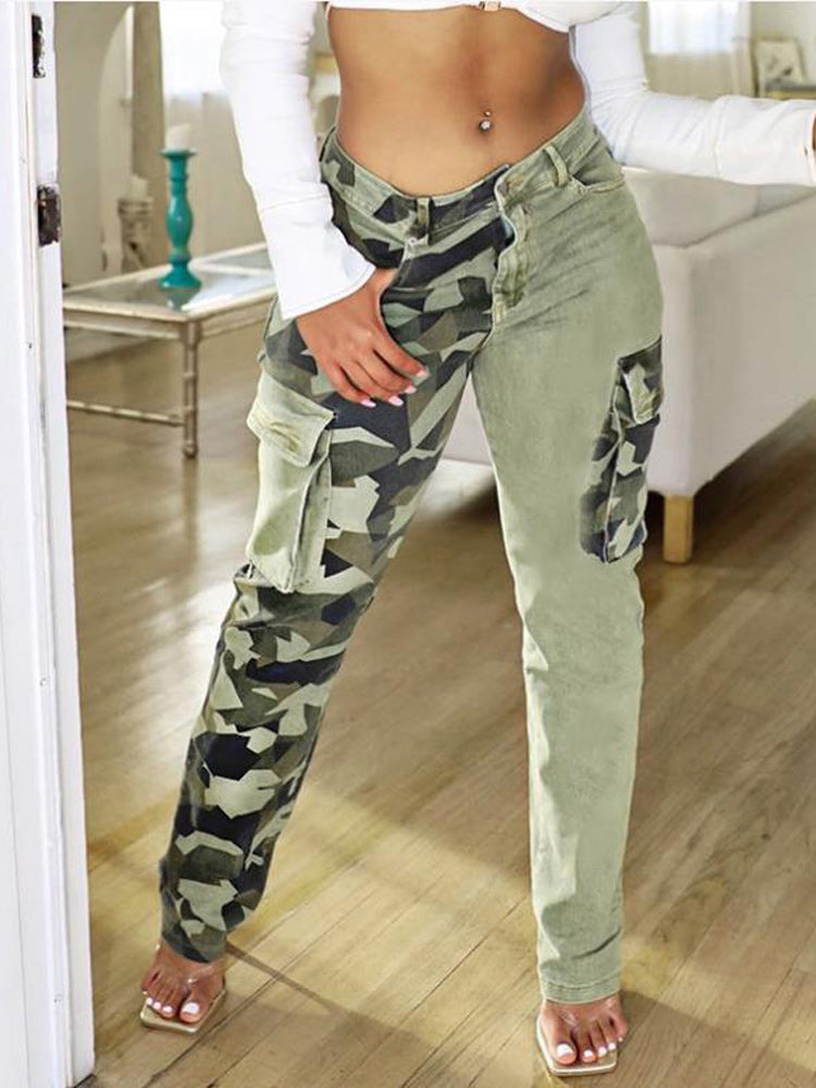 Camouflage Denim Patchwork Pants