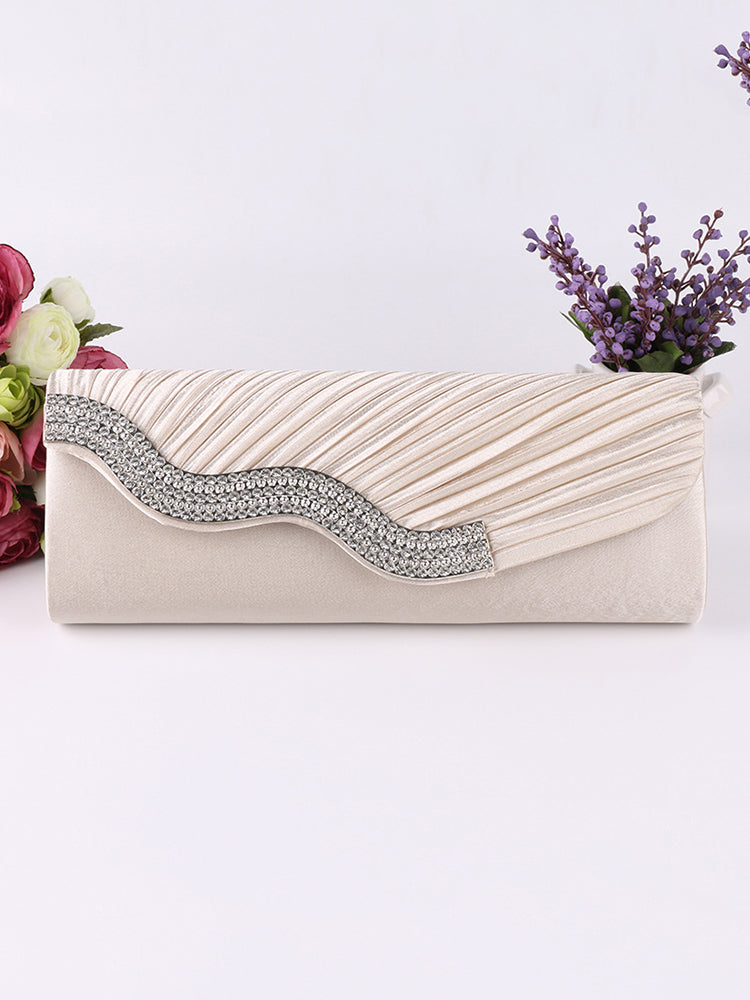 Solid Rhinestone Pleated Handbag Clutch