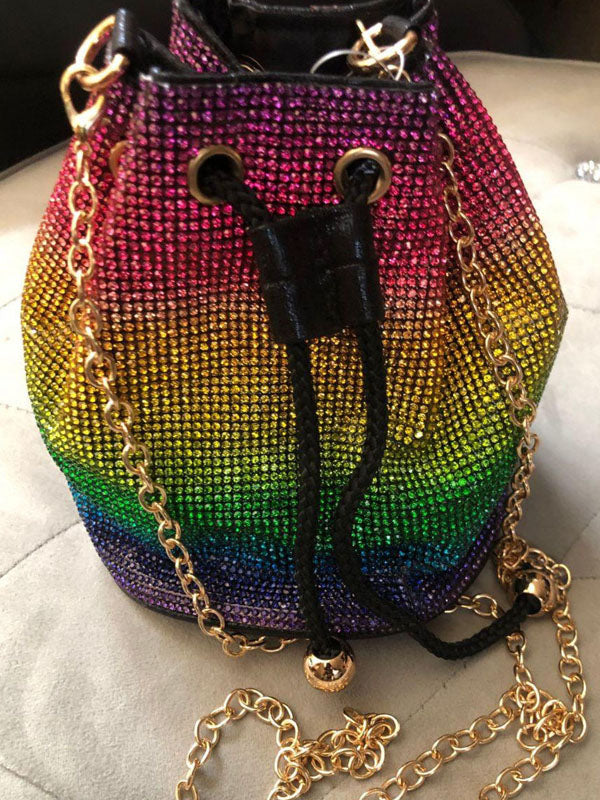 Rhinestone Chain Bucket Bag