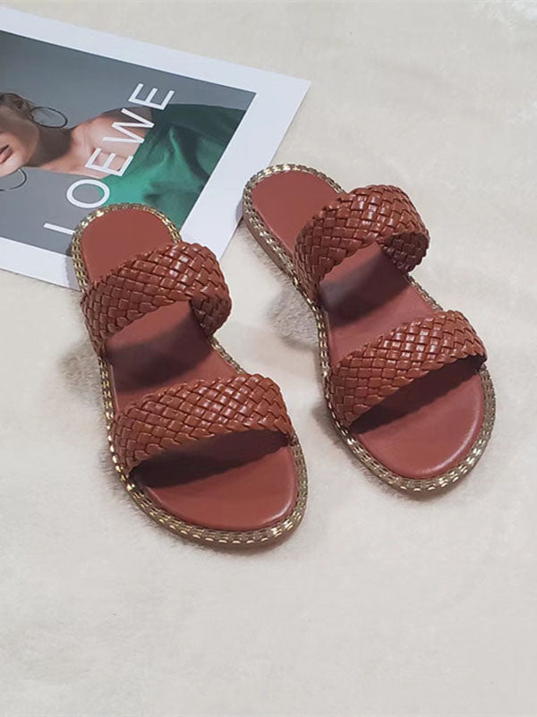 Braided Double Strap Flat Slides