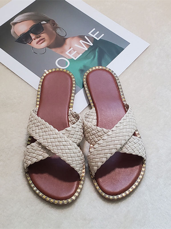 Braided Crossed Straps Flat Slides