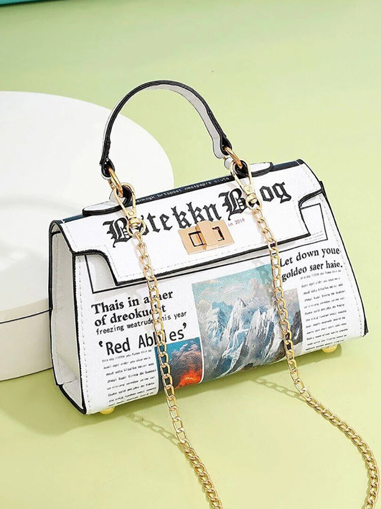 Letter Print  Graphic Flap Satchel