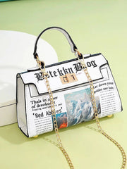 Letter Print  Graphic Flap Satchel